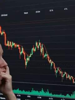 ASX 200 stock market chart showing a significant 4% decline in Q2 2026, with red downward arrows and a concerned investor's hand hovering over a keyboard.