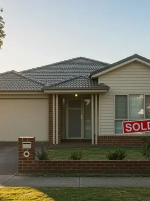 Modern Australian house with 'Sold' sign, representing a strong property market.