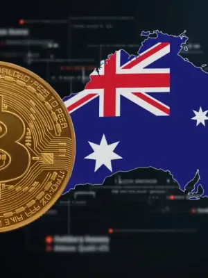 Stylised digital currency symbol with Australian flag representing new digital asset regulations.