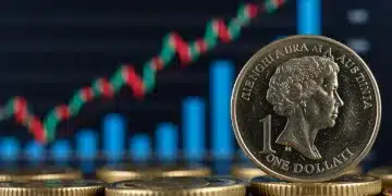 Australian dollar coin on stacked coins, representing RBA cash rate decision impact