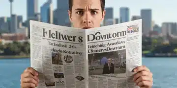 Worried Australian consumer reading news about economic decline